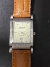 Orologio Embassy by Gruen 26mm Rettangolare Data Cinturino Pelle Batteria Nuova GEM2194