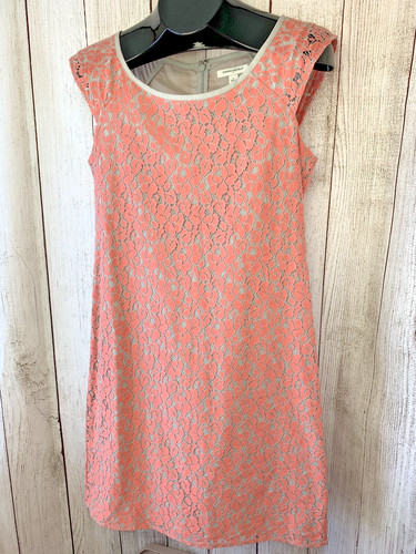 Abito pizzo tubino grigio rosa