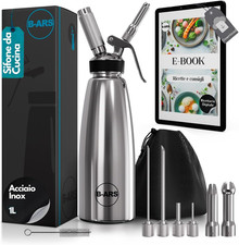 Sifone Cucina Professionale Acciaio Inox 1L Con Accessori Completi per Panna Mon