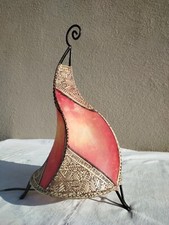 Lampada Artigianale Etnica In Ferro Battuto Pelle e Decorazioni Hennè 