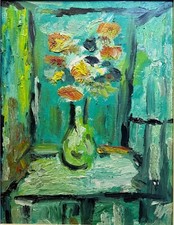 dipinto olio su compensato - vaso di fiori - con cornice 