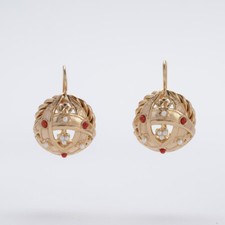 ORECCHINI MAPPAMONDO DORATO Demirouge, PERLE CORALLO, Stile Vintage Art Nouveau