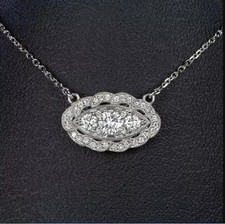 Ciondolo 2 Ct Taglio Tondo Diamante Simulato Arte Vintage Fantasia Placcato Oro Bianco 14k