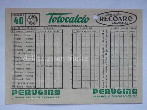 Totocalcio schedina 1951 - totocalcio,
