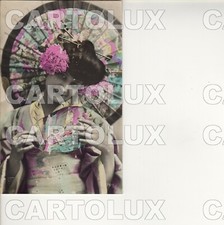 B8438 COSTUMI TYPE 1908 JAPAN GIAPPONE GEISHA VENTAGLIO KIMONO OMBRELLO