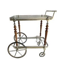 Carrello Design portavivande bar in ottone e Mogano Maison Bagues