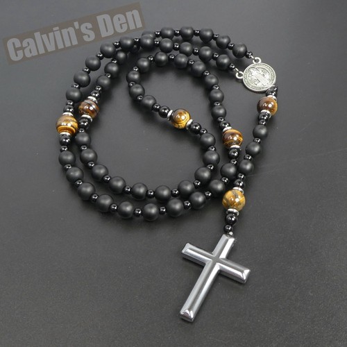 Collana rosario croce ematite