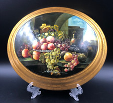 Quadro Ovale olio sul legno 33x28cm natura morta cornice d'orato firmato