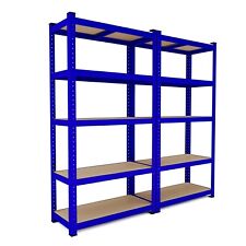 Set da 2 scaffalature scaffale metallo e legno 5 ripiani alta portata 875 kg blu