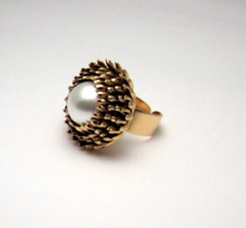 Anello donna fiore con perla grande stile vintage antico anni 50 italiano dorato