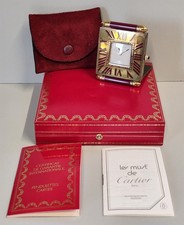 Must de Cartier OROLOGIO TAVOLO quartz SVEGLIA VIAGGIO BORDEAUX ORO Pendulette