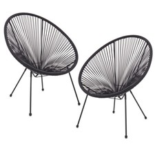 SET 2 POLTRONE DESIGN RETRO CORDA INTERNI GIARDINO CAMPAGNA TERRAZZO PARKER NERO