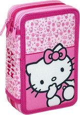 Astuccio 3 Scomparti Completo, per Hello Kitty Fan, 44 Pezzi Inclusi, Penne, Mat