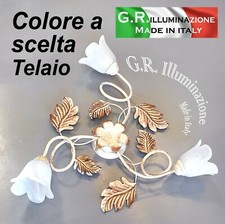 PLAFONIERA IN FERRO BATTUTO 3 LUCI AVORIO o RUGGINE LAMPADARIO DA SOFFITTO Ian2