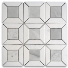 C25F5XH Piastrella mosaico Doheny quadrato marmo bianco Carrara Thassos bianco levigato