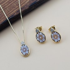 Catenina argento 925 dorato ciondolo cammeo ovale fiore inciso a mano e zirconi