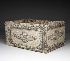 BELLO! Antica scatola portaoggetti arte popolare carta da parati C.1800 con chiodi quadrati battuti