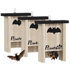PawHut Set di 3 Casette per Pipistrelli Bat Box in Legno di Abete, 18x6x22.5cm