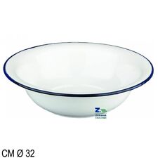 CATINO TONDO FERRO SMALTATO DIAM. 32 CM BIANCO BORDO BLU STILE VINTAGE RUSTICO