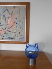 Vaso vintage BLU a coste vetro