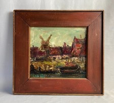 Quadro a Olio Impressionista Mulino Case IN Ekensund Künstlerkolonie 42 X 45 CM