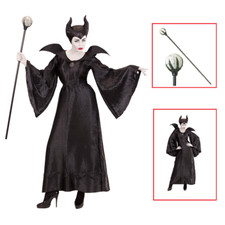VESTITO CARNEVALE + ACCESSORI MALEFICA ABITO COPRICAPO E BASTONE MAGICO TAGLIA M