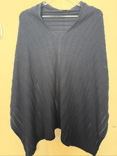 Cardigan poncho misto seta blu