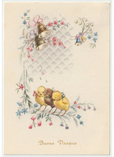 1962 pulcini decorazioni pasquali campane cartolina vintage Buona Pasqua