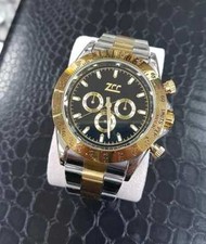 Orologio Polso Zcc Uomo Automatico Cronografo Elegante Silver Oro Fondo Nero lac