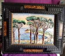 PANNELLO IN CERAMICA FIRMATO ED SUPENDAMENTE INCORNICIATO ANNI 30