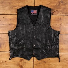 Gilet vintage MMI in pelle XL anni 90 gilet da motociclista Harley-Davidson nero