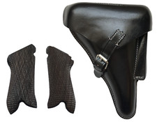 FONDINA IN PELLE PISTOLA LUGER P08 P-08 TEDESCA SECONDA GUERRA MONDIALE - NERA CON IMPUGNATURE - COPPIA