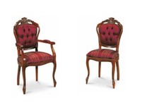 SEDIA E SEDIA CAPOTAVOLA VENEZIANA IN LEGNO NOCE E TESSUTO ROSSO E ORO