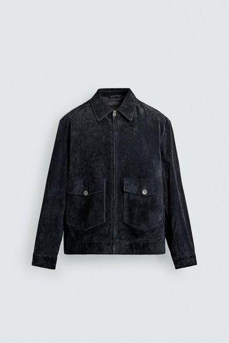 Giacca pelle scamosciata blu
