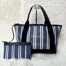 Borsa tote Balenciaga Navy Cabas, tela a righe, taglia small