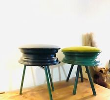 Coppia N2 Sgabelli Vintage Industrial Base Ferro Seduta Imbottita Cerchione Auto