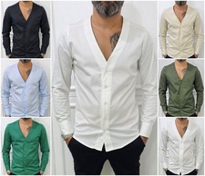 Camicia uomo  Scollo v elastica cotone collo largo Manica Lunga s,m,l,xl,xxl