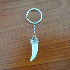 Portachiavi Ciondolo Dente di Lupo Leone Bianco Argento Tribale Amuleto Caccia