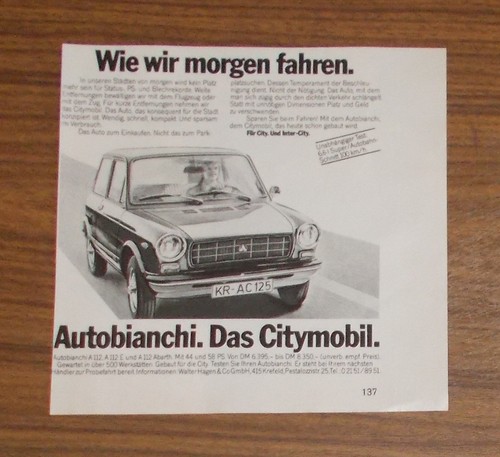 Rara pubblicità autobianchi - pubblicità,