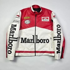 Giacca Pelle Vintage Marlboro Racing Uomo Motociclista Moto GP Giacca Rossa