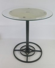 TAVOLINO DI FERRO BATTUTO CON BASE DI MARMO E PIANO DI CRISTALLO VINTAGE CH