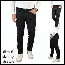 Jeans da uomo elasticizzato Slim Fit Invernale Nero Pantalone Regular skinny 46