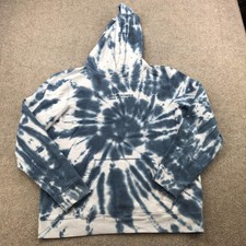 Abercrombie & Fitch Felpa con Cappuccio Uomo Grande Blu Bianco Tie Dye A&F Pullover in Pile