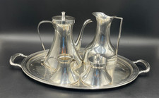 Set servizio portate caffè tè MODERNO metallo argentato rilievo pesante vassoio