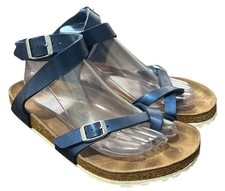 Sandali Birkenstock Yara blu metallizzato cinturino alla caviglia punta ad anello taglia EU 40 / US 9
