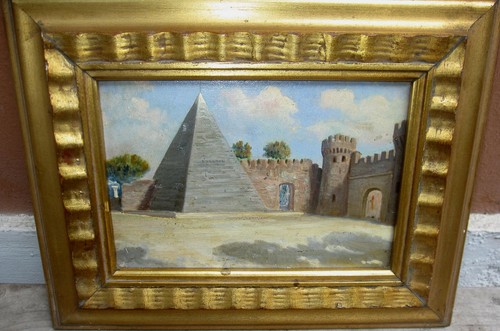 1930 olio cartone piramide - olio, cartone.