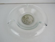 vecchio POSACENERE IN VETRO E ARGENTO 925 punzonato da stemma reale vintage di