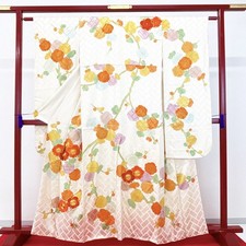 Kimono giapponese 'FURISODE' seta/crema/fiore/fiori di prugna/lunghezza: 161 ...