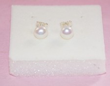 Orecchini in Argento 925 con Perle d'Acqua Dolce 6,5mm a bottone punto luce