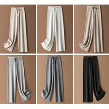 Femme Faux Cachemire Pantalon Tricoté Jambe Large Chaud Taille Haute Décontracté